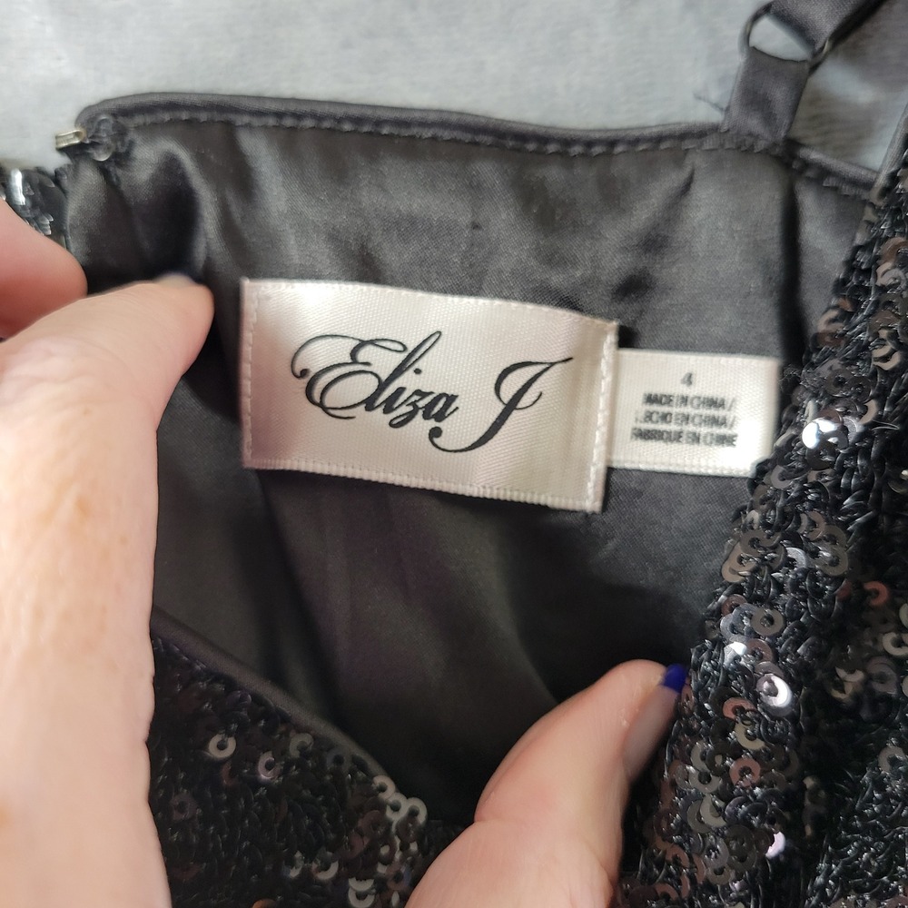 Eliza J Black Sequin Bodice Wide Leg Jumpsuit Size 4 Evening Formal Adjustable - Picture 4 of 13